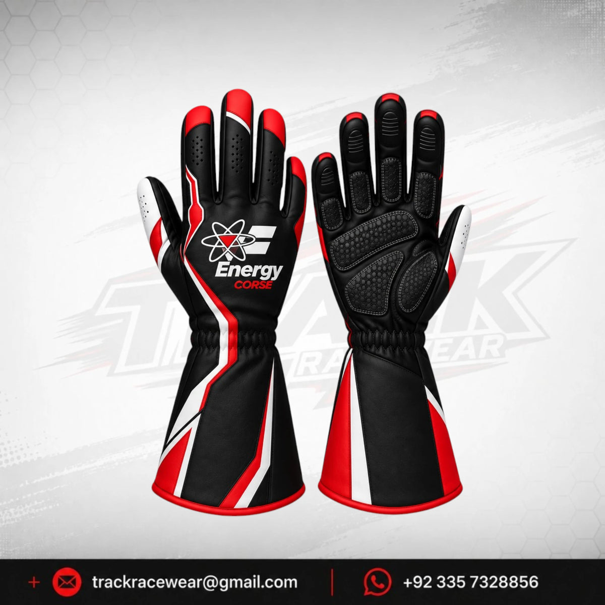 Custom Black Red Kart Racing Gloves
