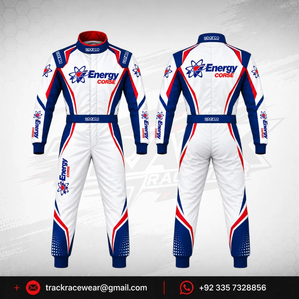 Energy Corse Kart Racing Suit – White Blue Red
