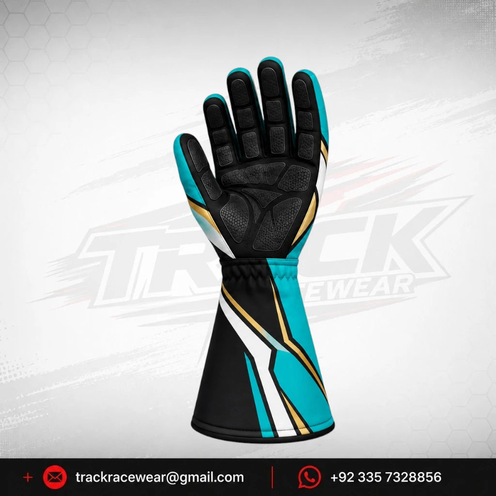 Energy Corse Karting Gloves – Black Turquoise & Gold