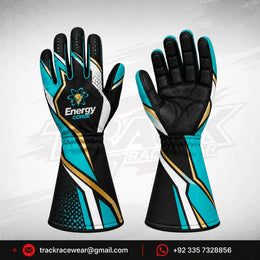 Energy Corse Karting Gloves – Black Turquoise & Gold