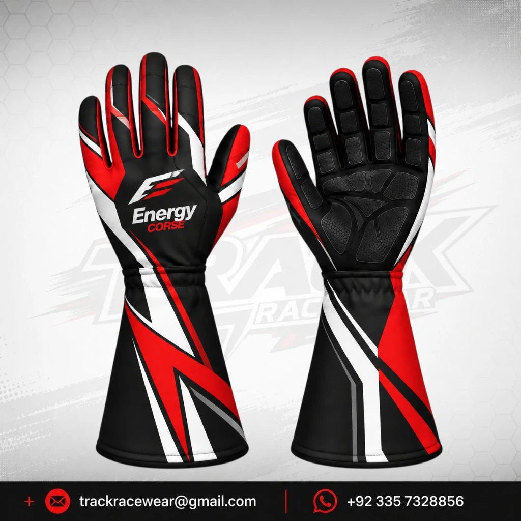Energy Corse Karting Gloves – Black Red & White