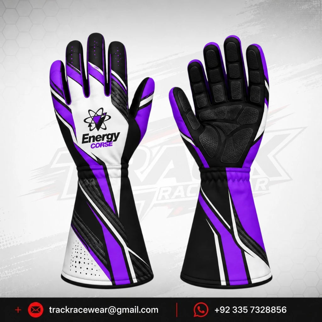 Energy Corse Karting Gloves – Purple Black & White