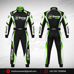 Energy Corse Karting Suit – Black Green & White Racing