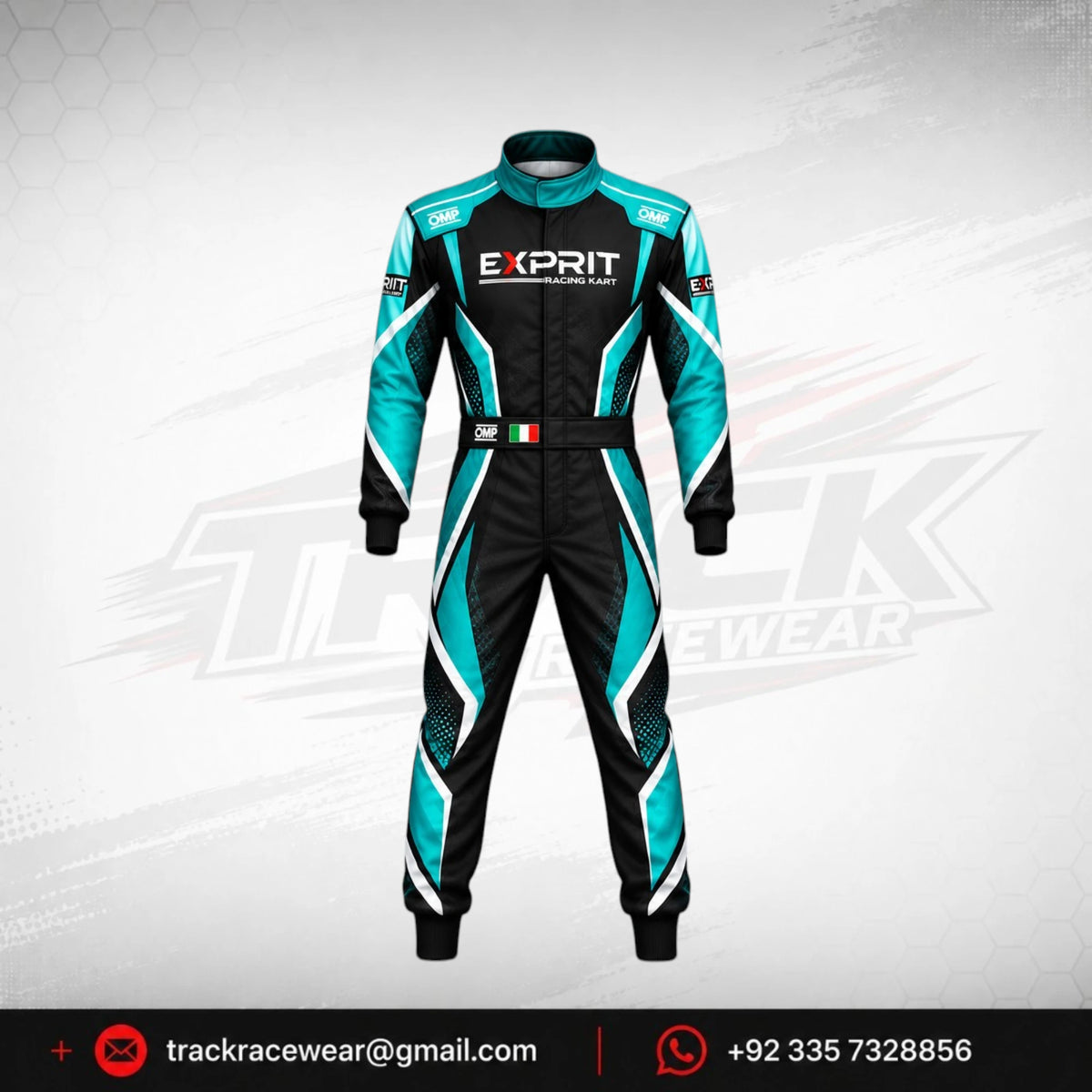 Exprit Black & Aqua Custom Kart Racing Suit