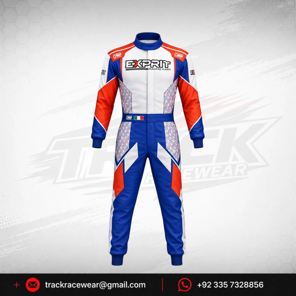 Exprit Blue, Red & White Custom Karting Race Suit