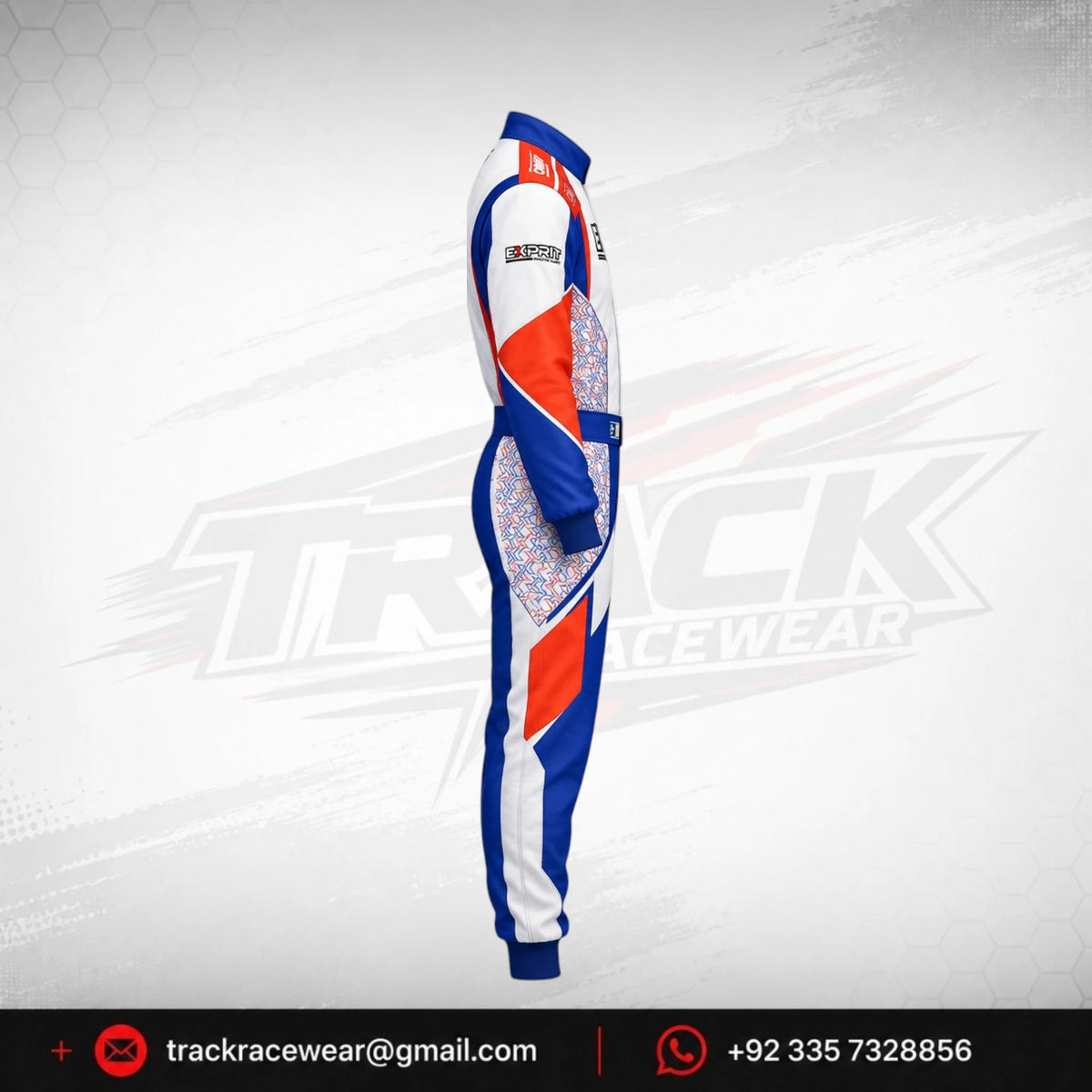 Exprit Blue, Red & White Custom Karting Race Suit