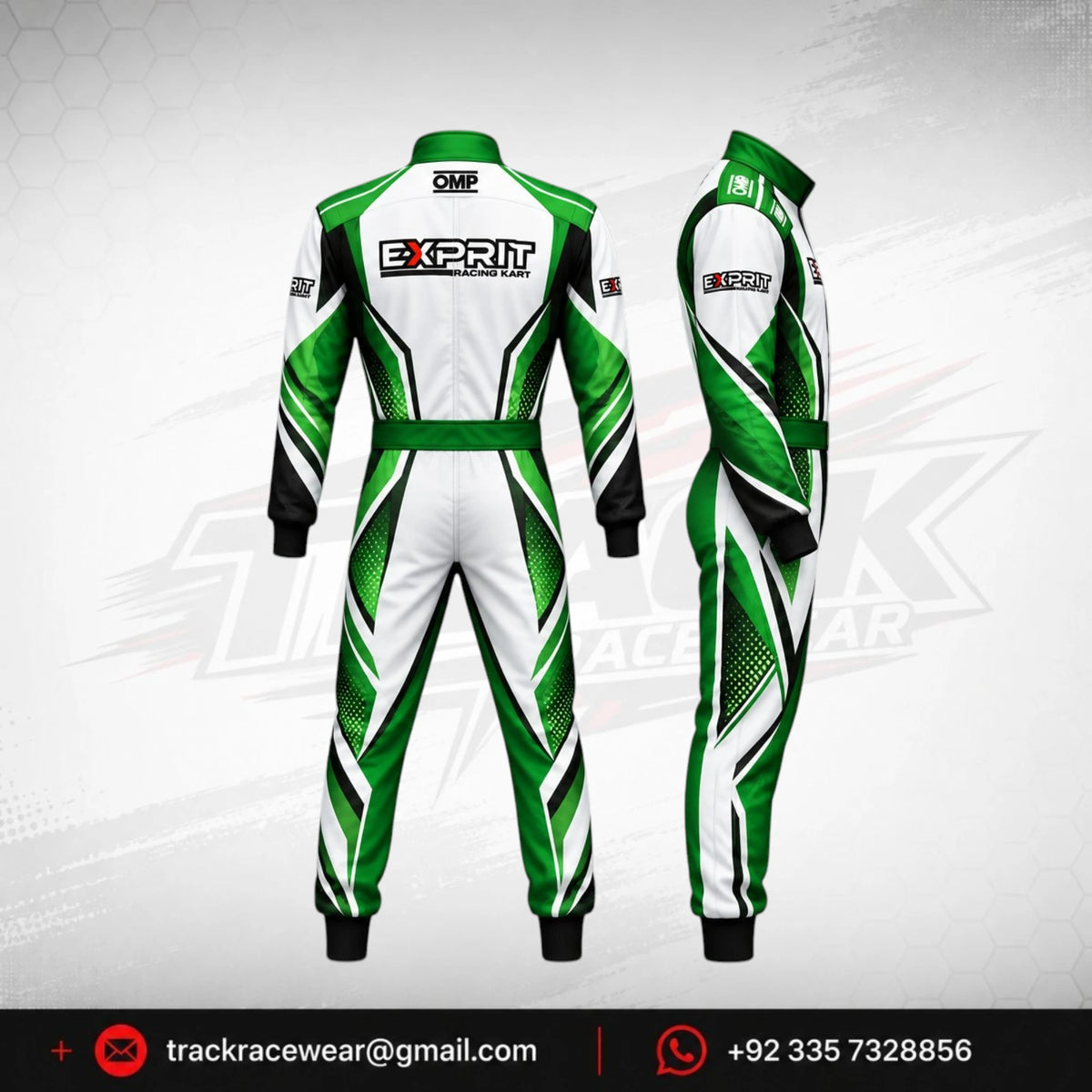 Exprit Emerald Green & White Custom Kart Racing Suit