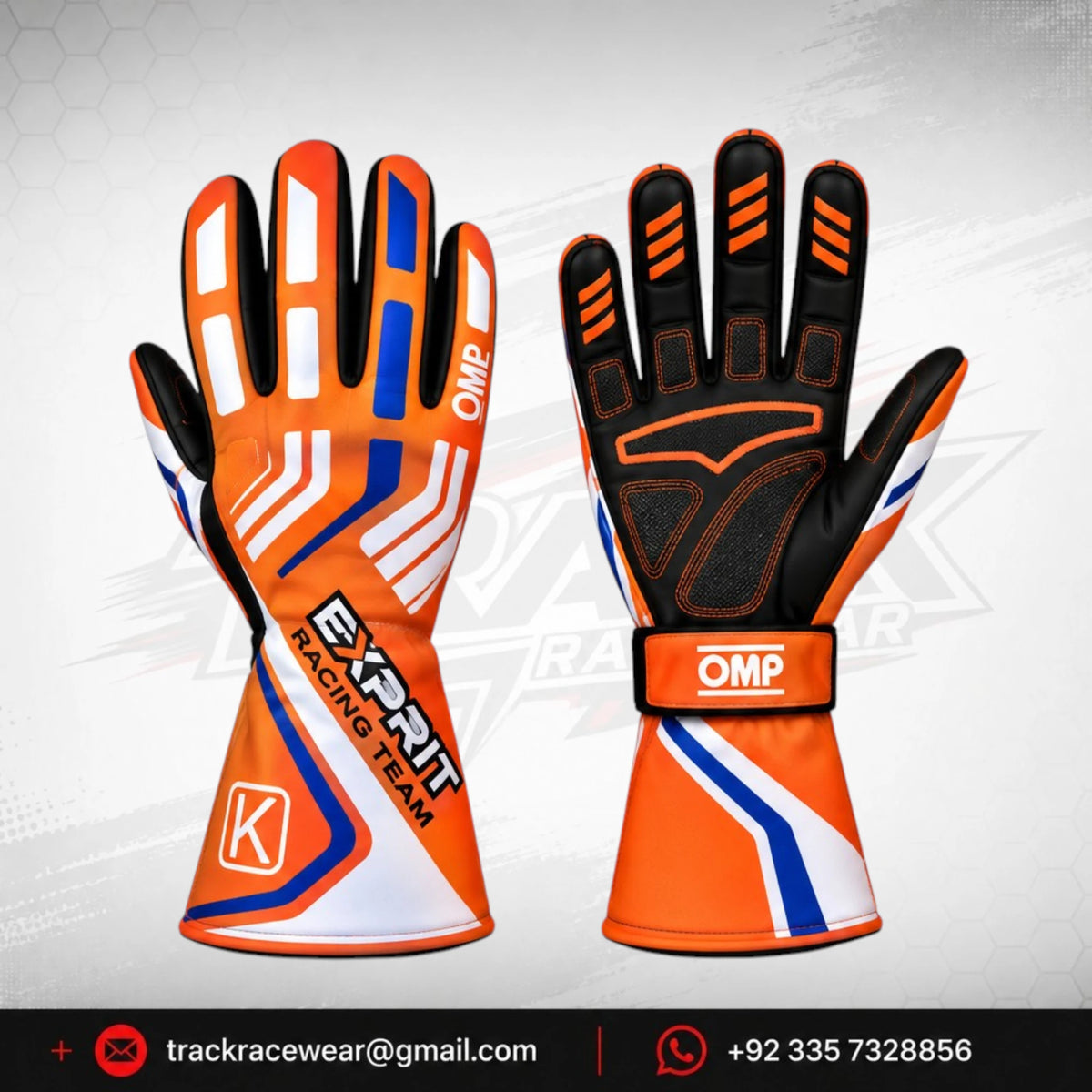 Exprit Orange Racing Team Kart Gloves – Blue & White