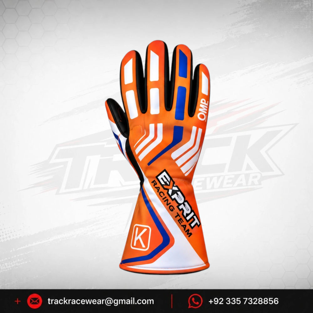 Exprit Orange Racing Team Kart Gloves – Blue & White