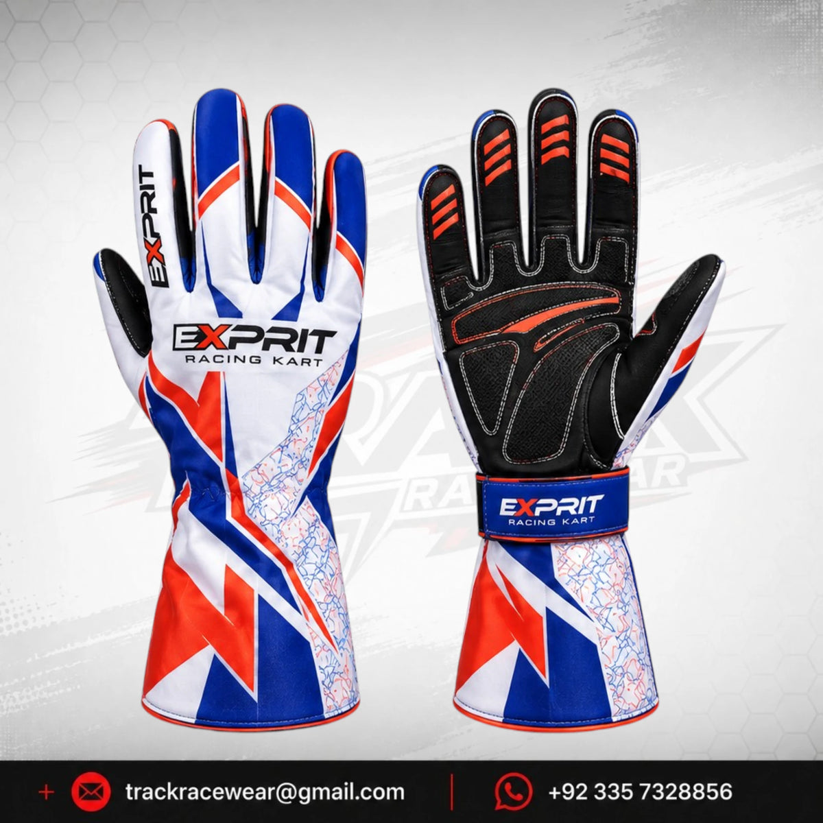 Exprit Tricolor Performance Karting Gloves – Blue, Red & White