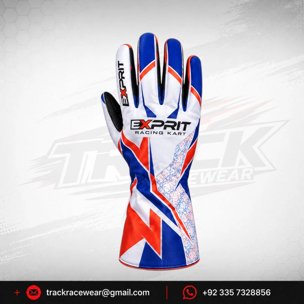 Exprit Tricolor Performance Karting Gloves – Blue, Red & White