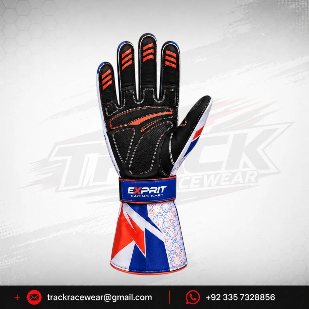 Exprit Tricolor Performance Karting Gloves – Blue, Red & White