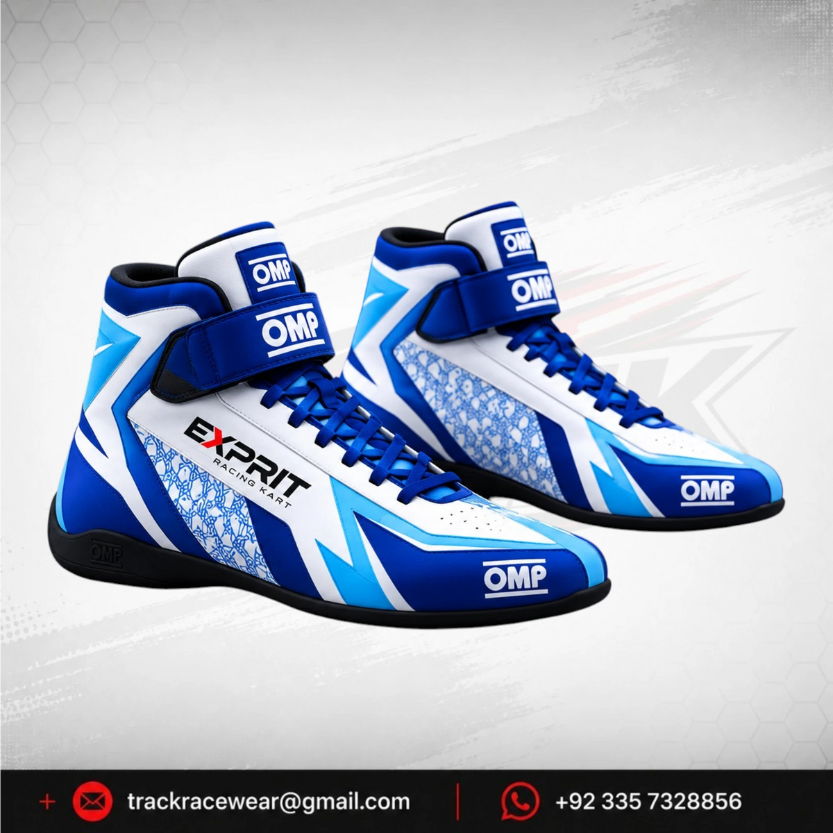 Exprit White Blue Cyan High-Top Karting Shoes