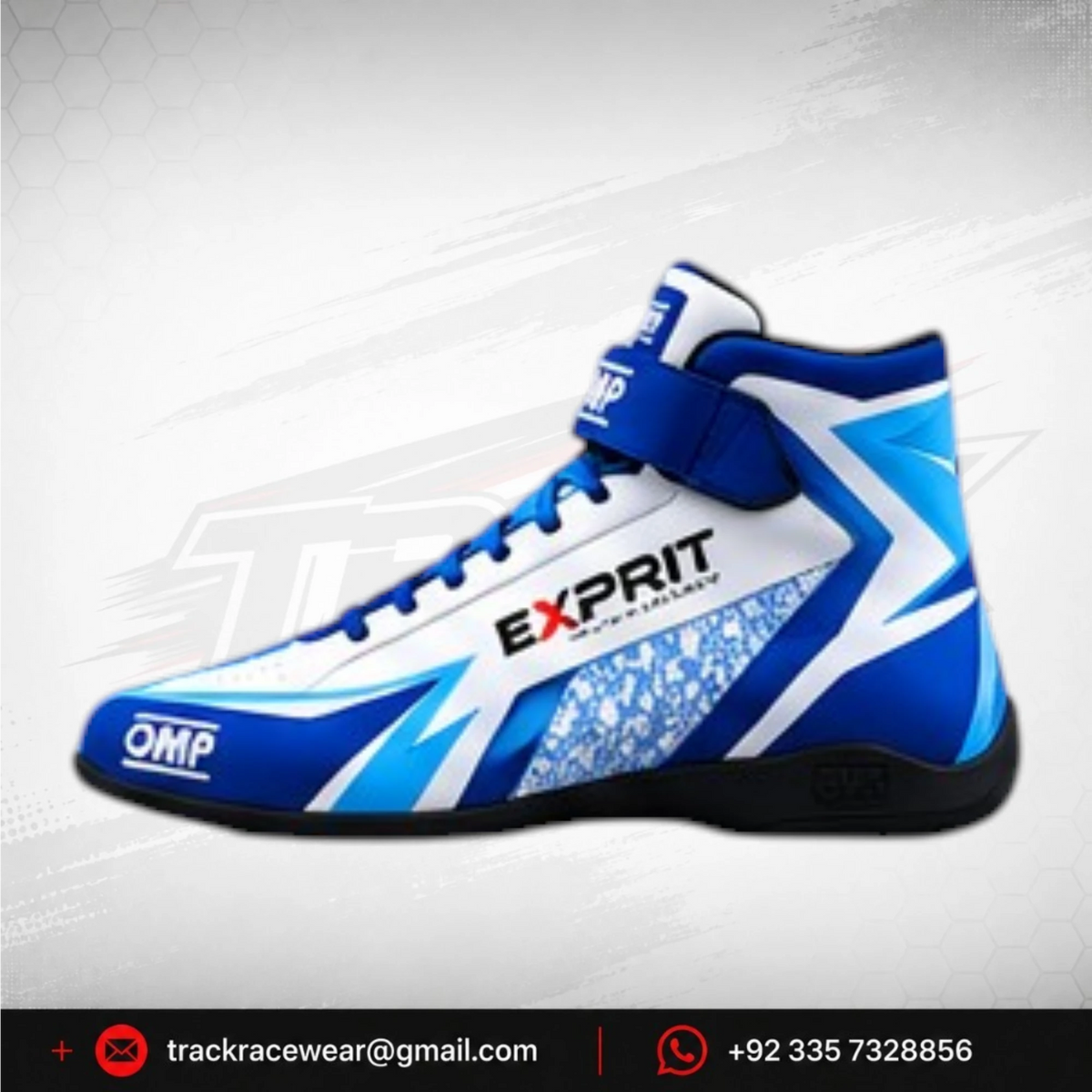 Exprit White Blue Cyan High-Top Karting Shoes