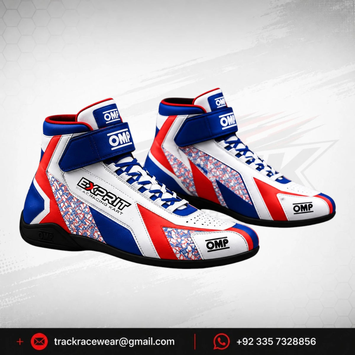Exprit White Blue Red High-Top Karting Shoes