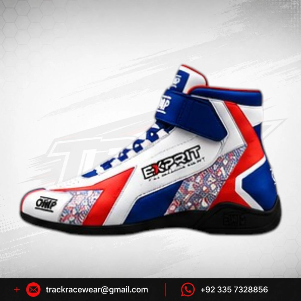 Exprit White Blue Red High-Top Karting Shoes