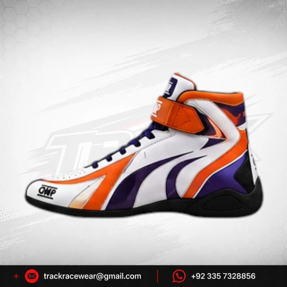 Exprit White Purple Orange High-Top Karting Shoes