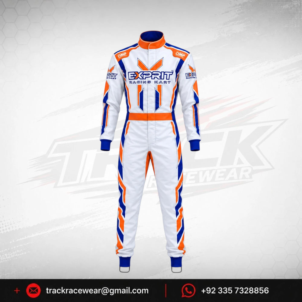 Exprit White & Orange Blue Stripe Kart Racing Suit