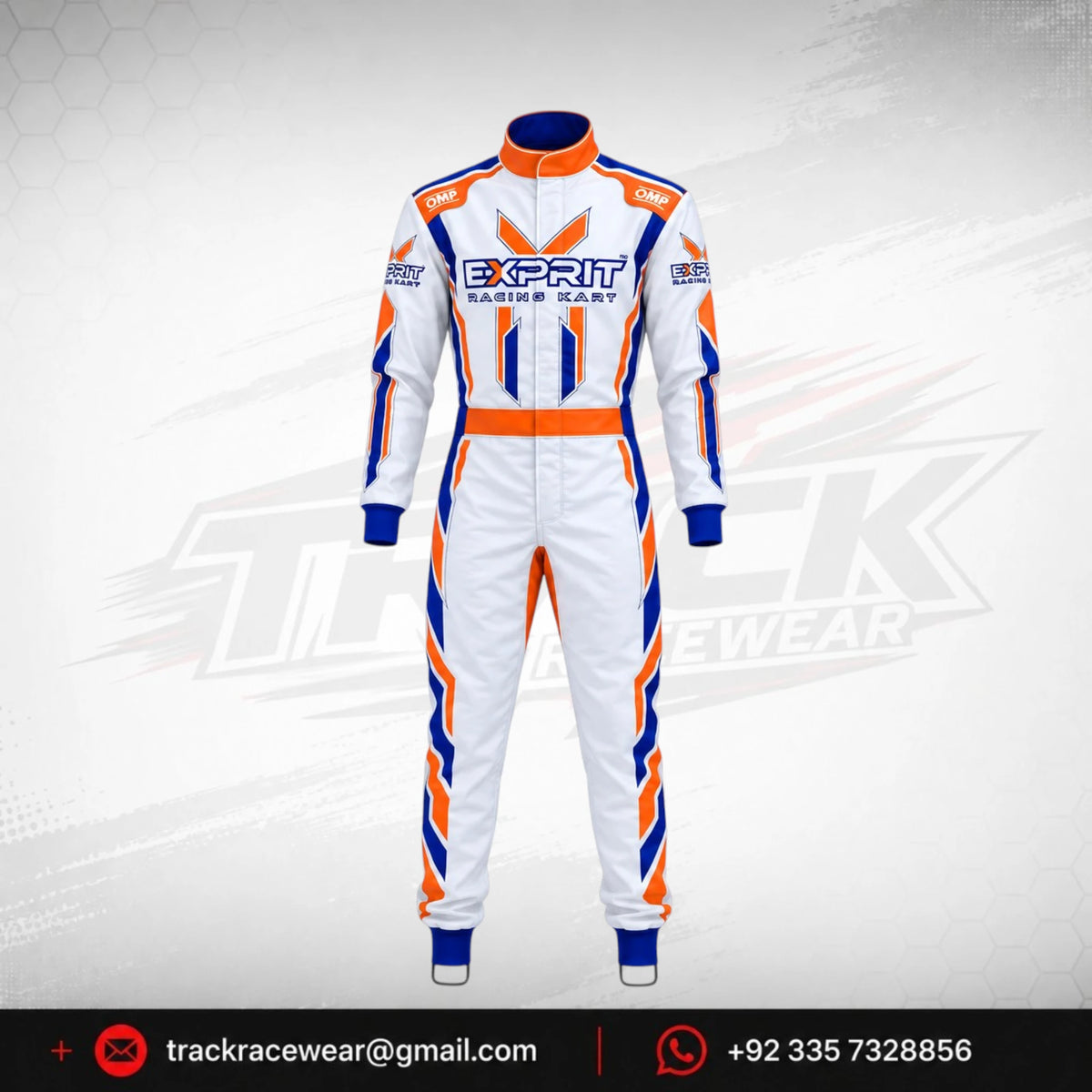 Exprit White & Orange Blue Stripe Kart Racing Suit