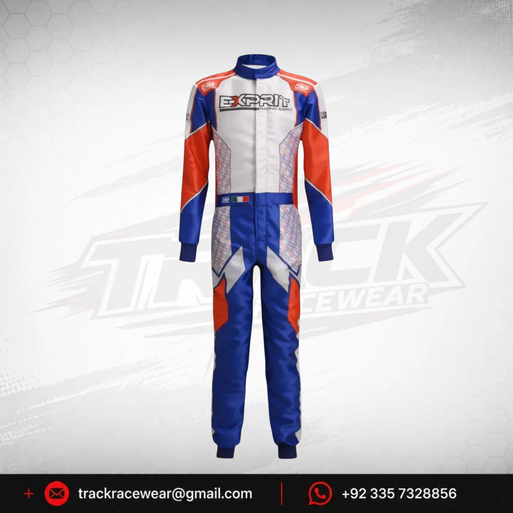 Exprit White Blue & Orange Kart Racing Suit