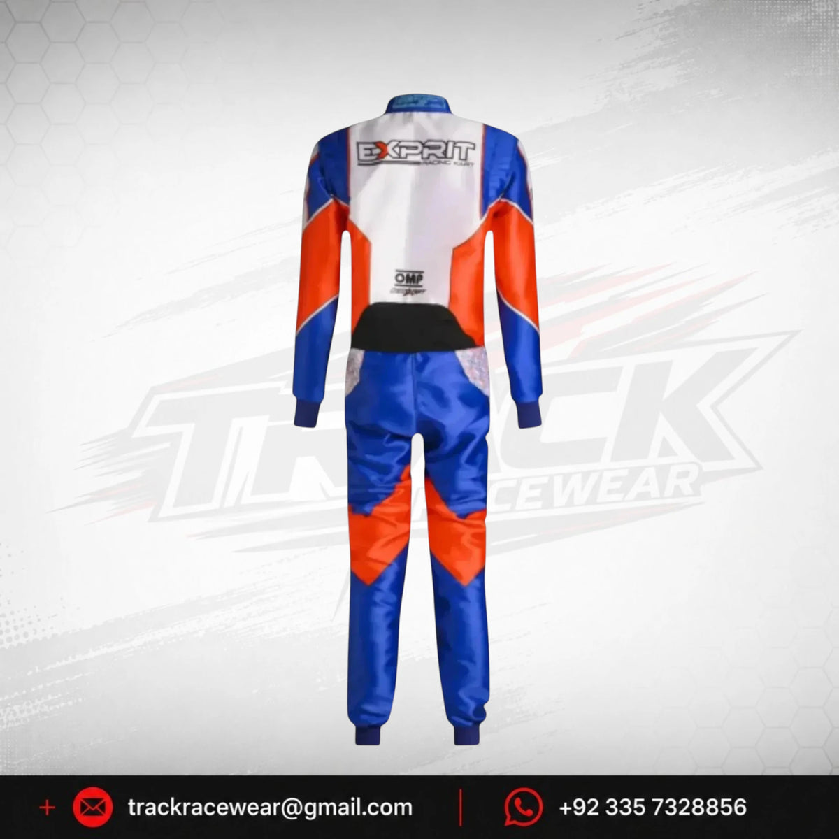 Exprit White Blue & Orange Kart Racing Suit
