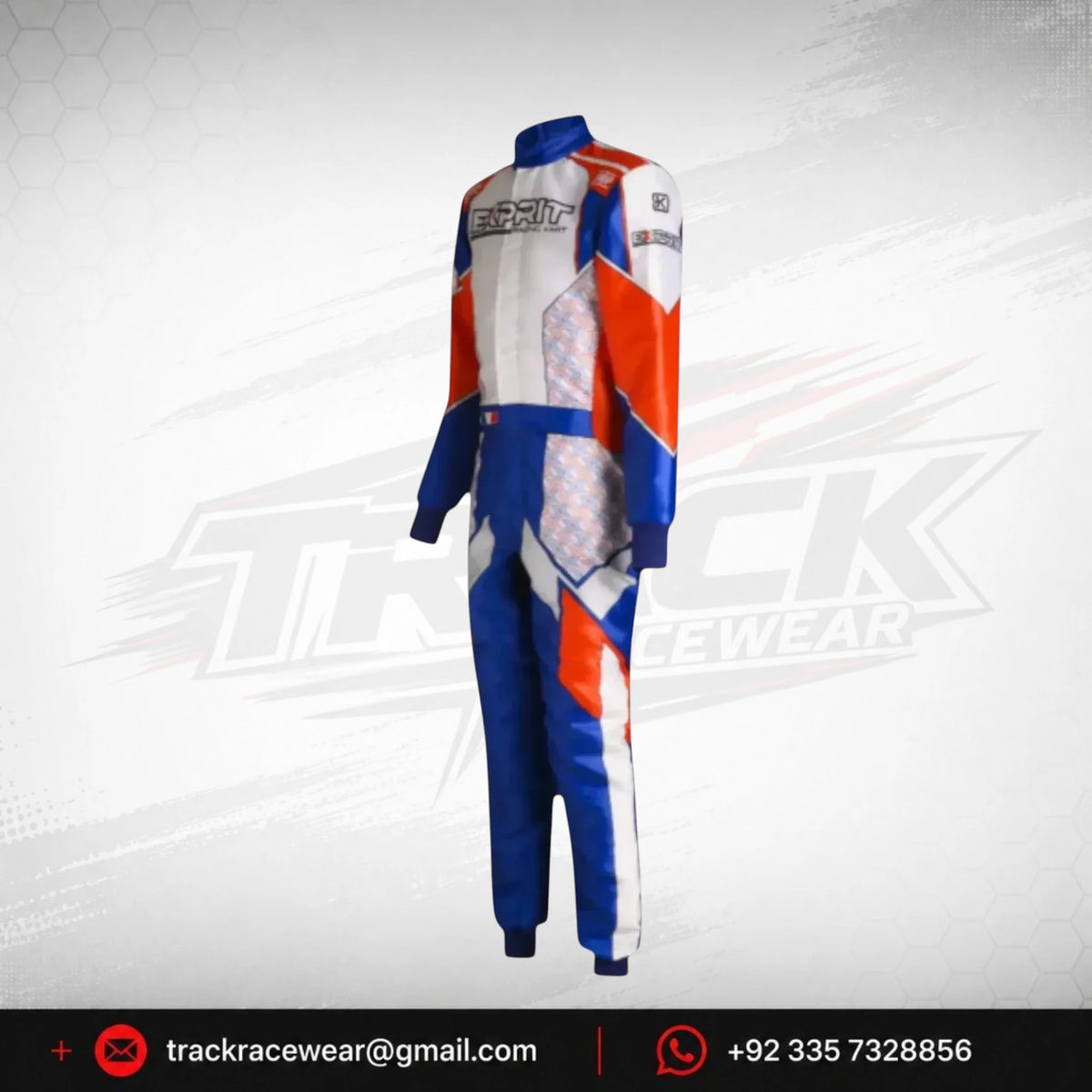 Exprit White Blue & Orange Kart Racing Suit