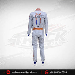 Exprit White Kart Suit with Blue & Orange Accents