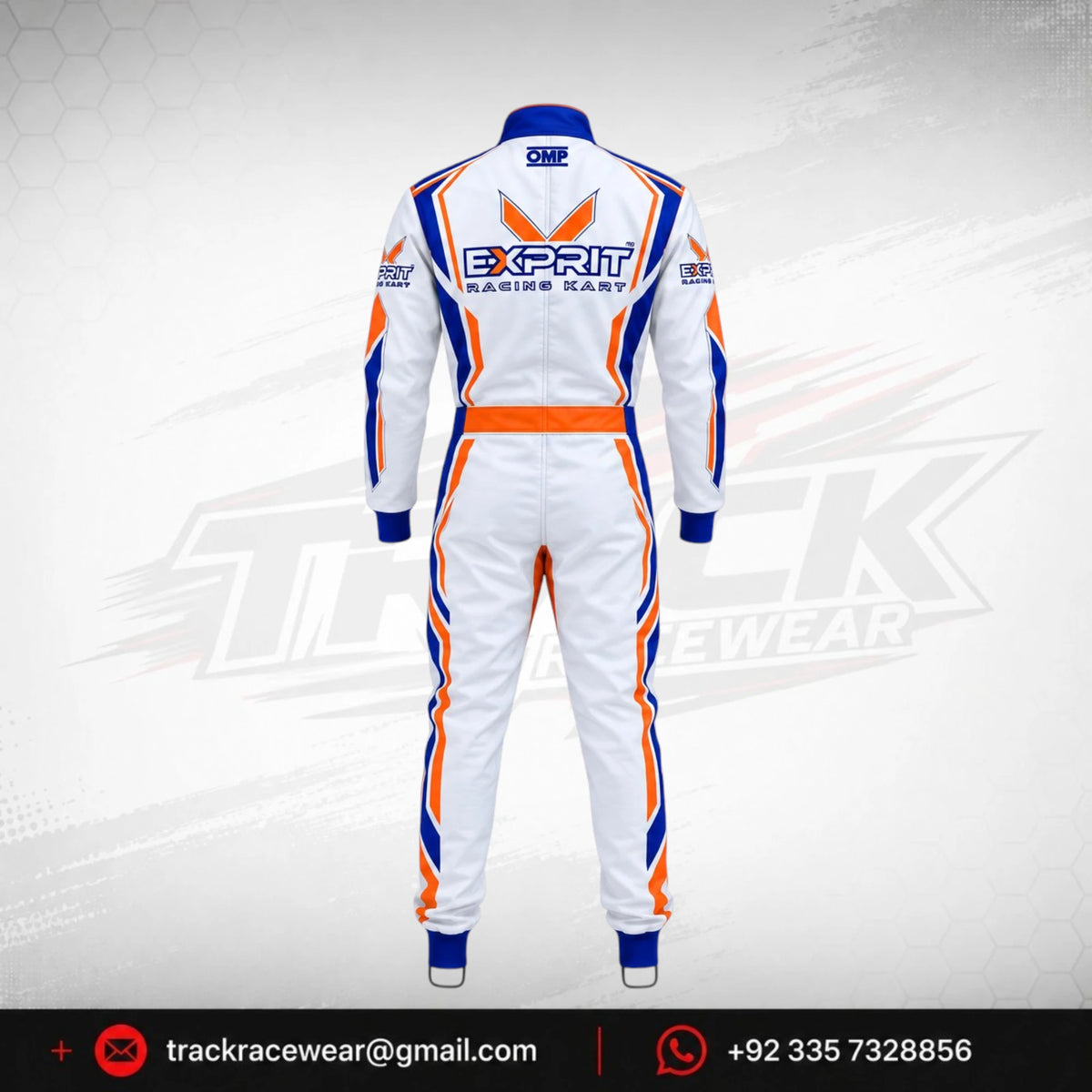 Exprit White & Orange Blue Stripe Kart Racing Suit