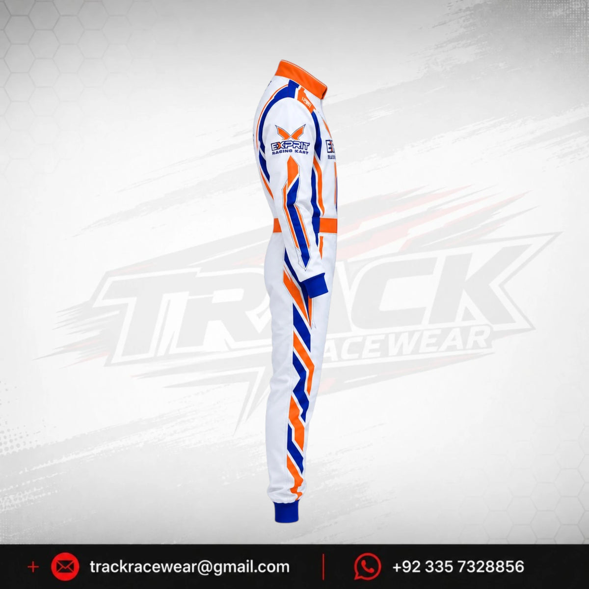 Exprit White & Orange Blue Stripe Kart Racing Suit