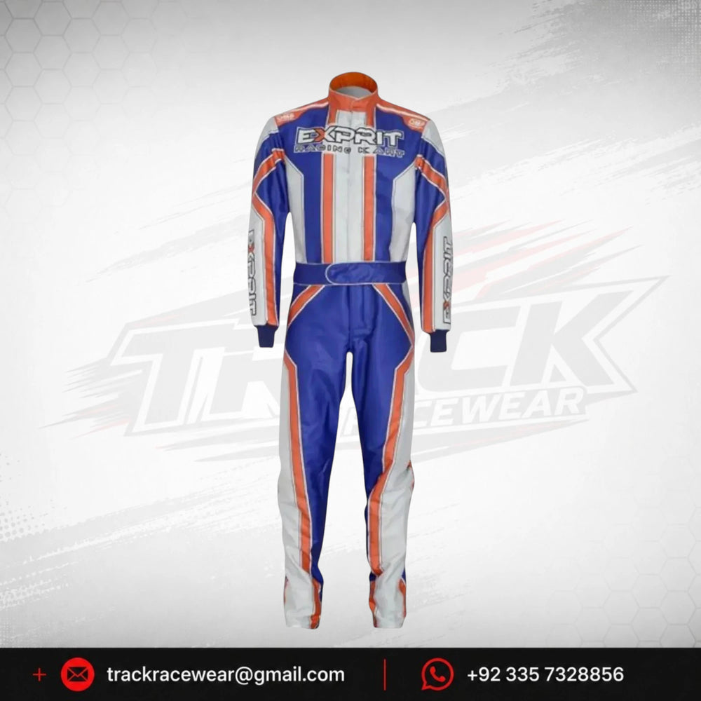 Exprit Blue Racing Kart Suit with Red & White Stripes