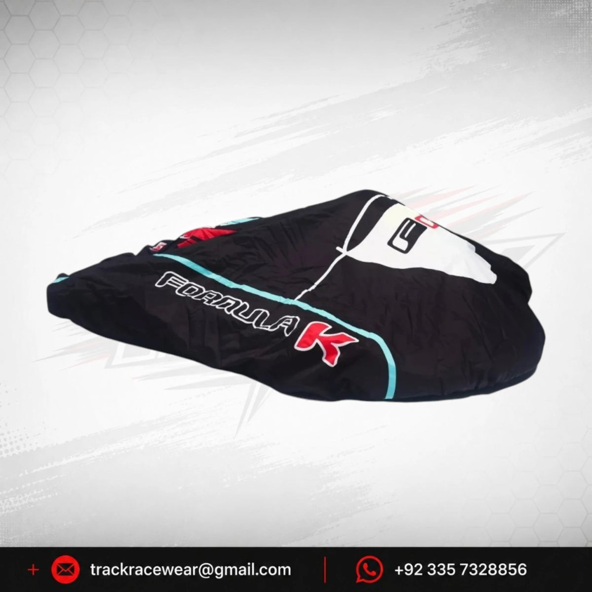Formula K Black Kart Cover with Turquoise Racing Graphics