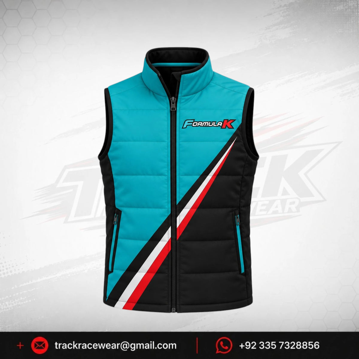 Formula K Turquoise Black Racing Puffer Vest