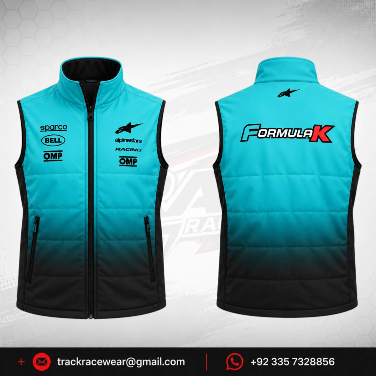 Formula K Turquoise & Black Racing Puffer Vest