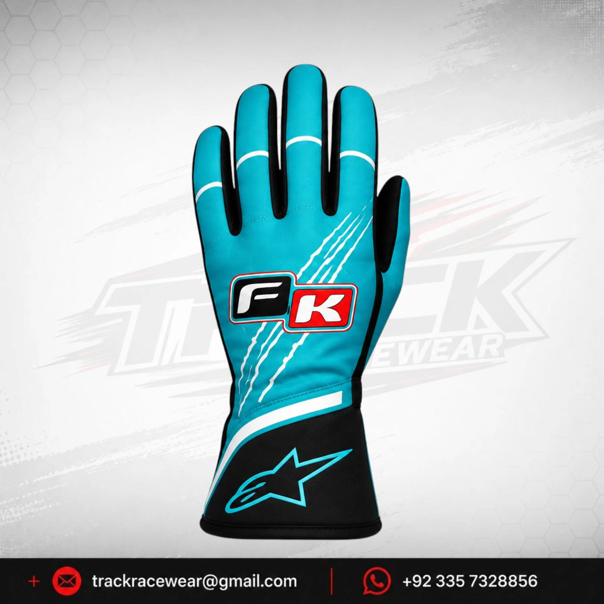 FK Motorsport Karting Gloves – Turquoise Racing Performance Edition