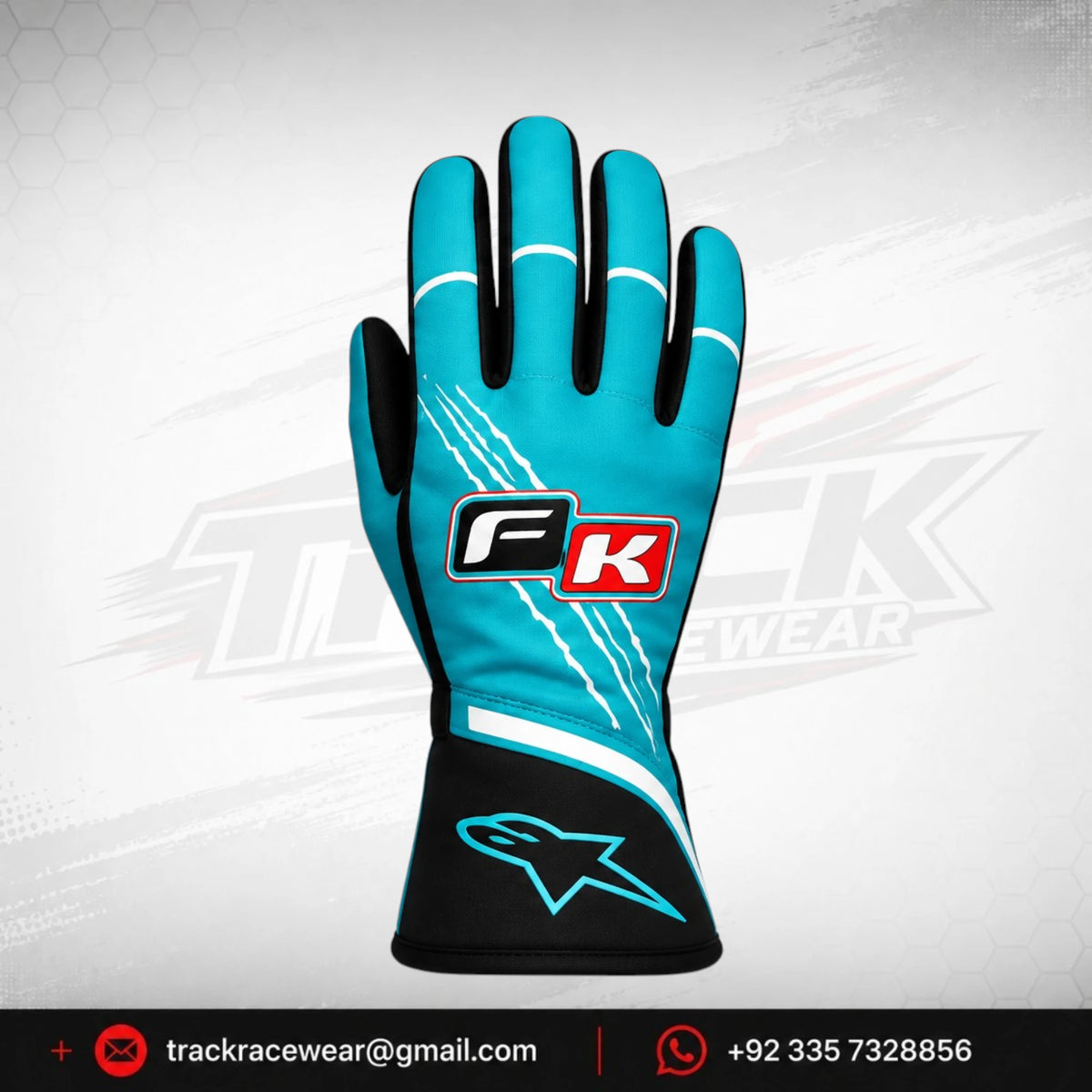 FK Motorsport Karting Gloves – Turquoise Racing Performance Edition