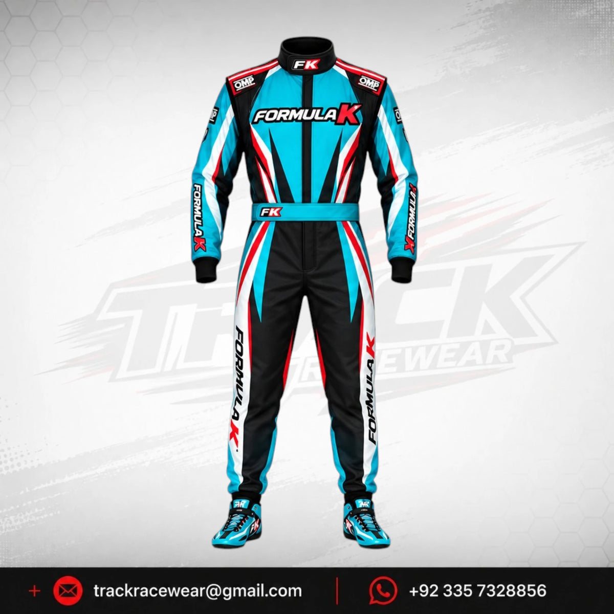 Formula K Custom Turquoise Black Karting Race Suit – OMP Style Racing Apparel