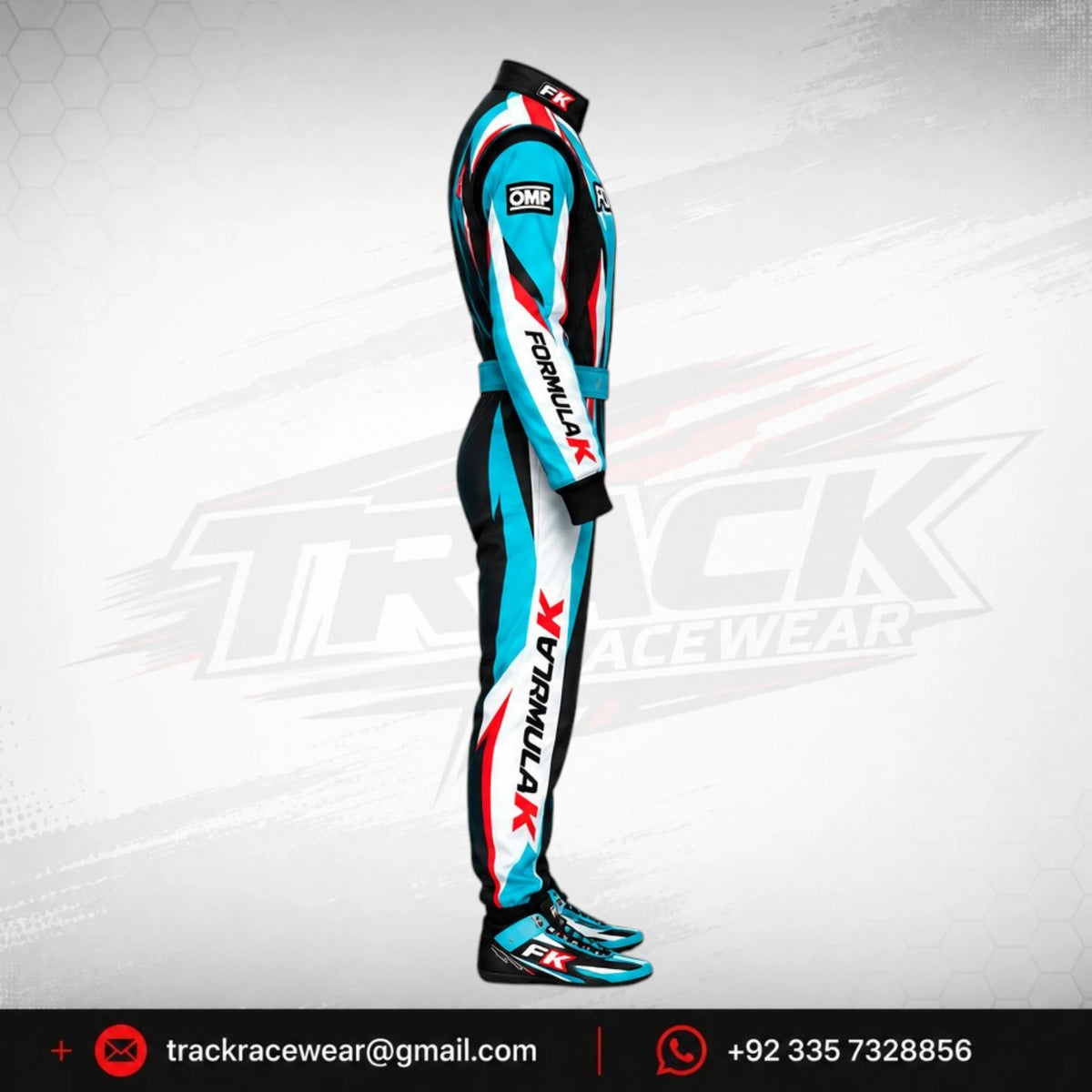 Formula K Custom Turquoise Black Karting Race Suit – OMP Style Racing Apparel