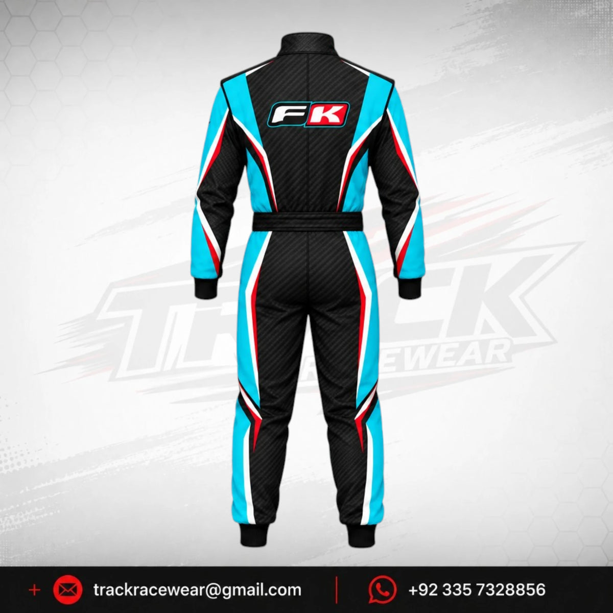 FK Cyan & Black Kart Racing Suit – OMP Style Custom Motorsport Racewear