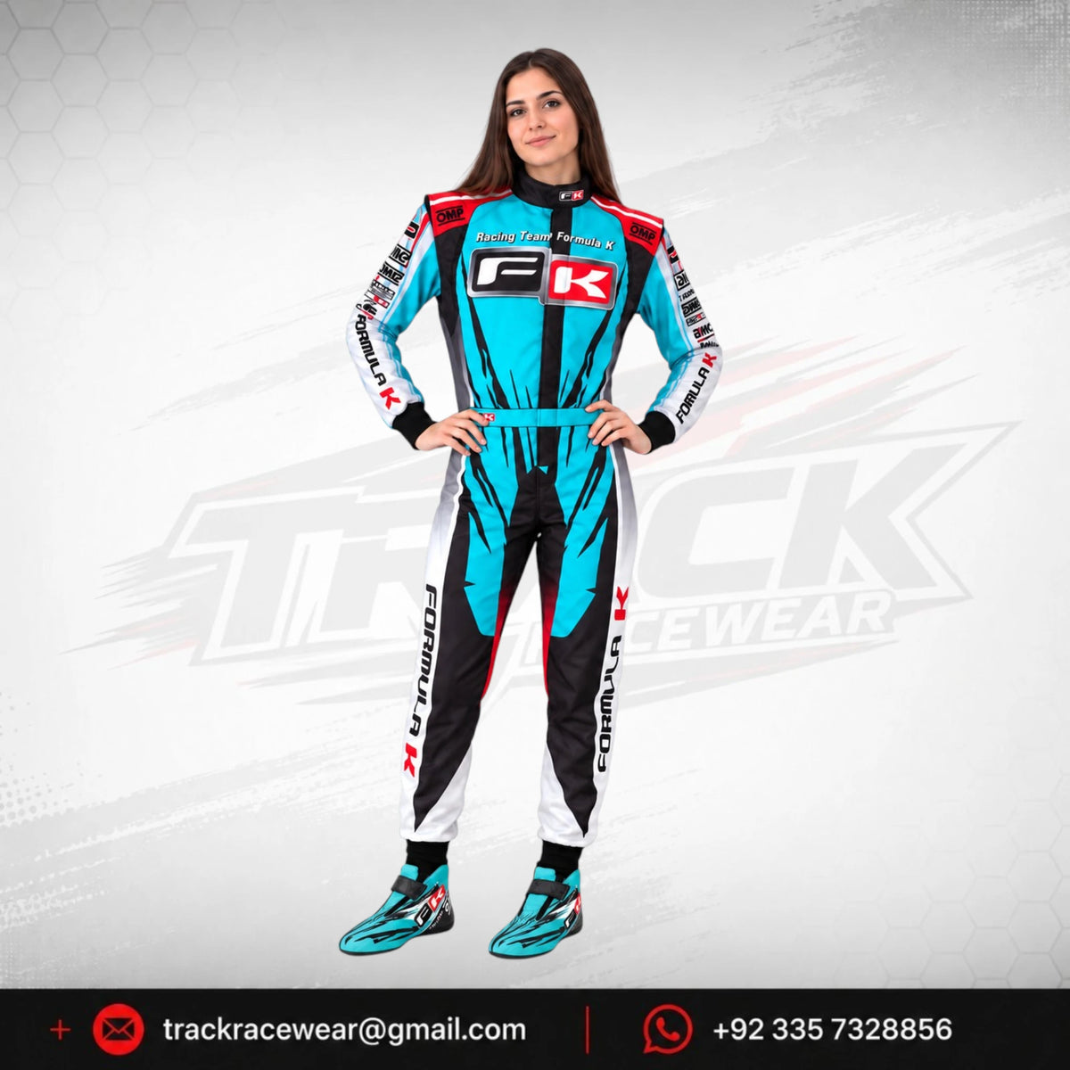 Formula K Cyan Racing Suit – Custom OMP Style Karting Motorsport Racewear