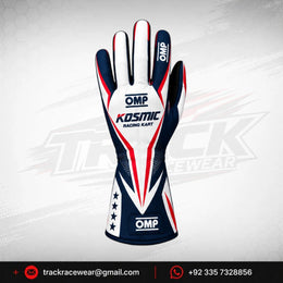 Kosmic Kart Racing Gloves – White, Navy & Red Motorsport Gloves with Reinforced Palm