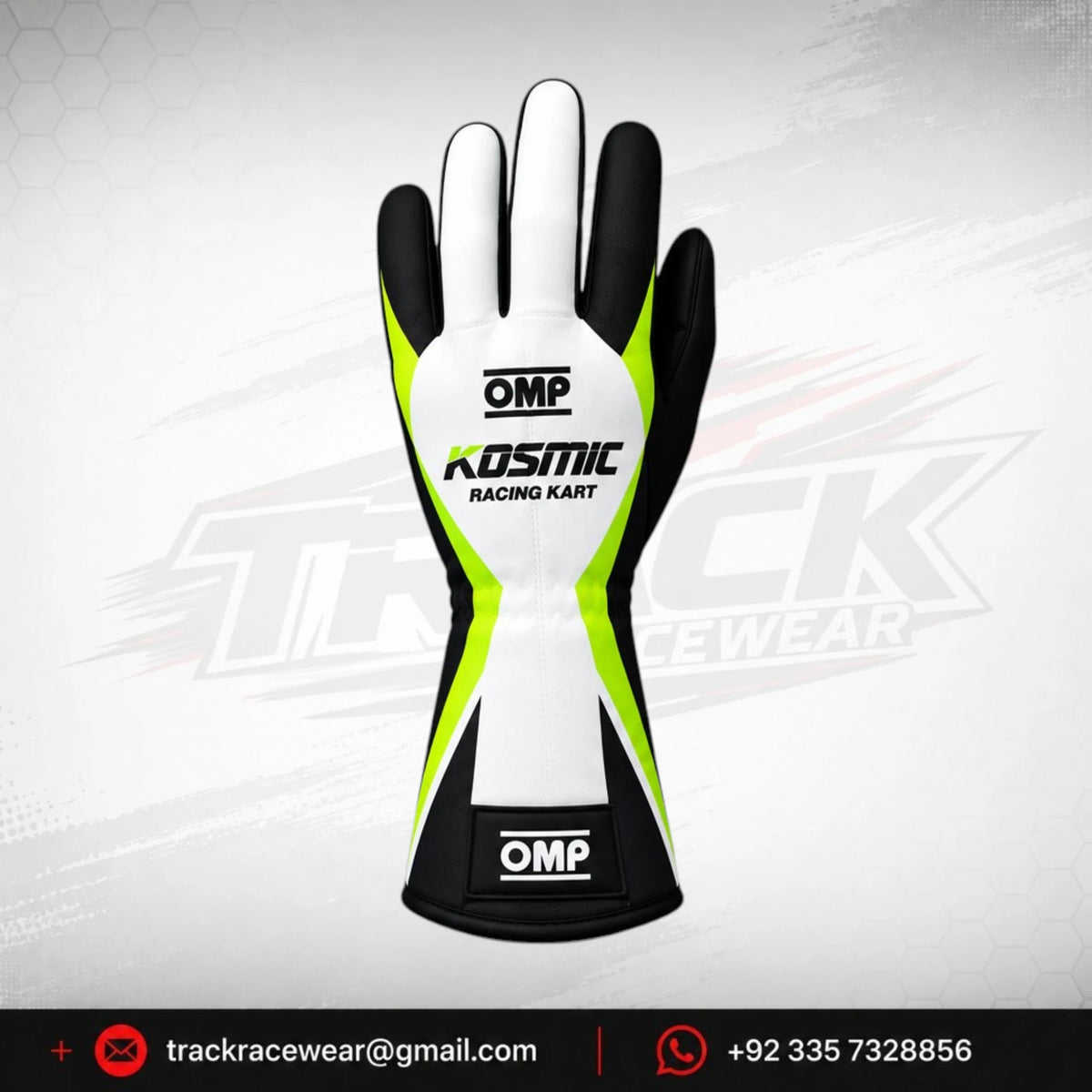 Kosmic Kart Racing Glove – White, Black & Neon Yellow Motorsport Driving Glove