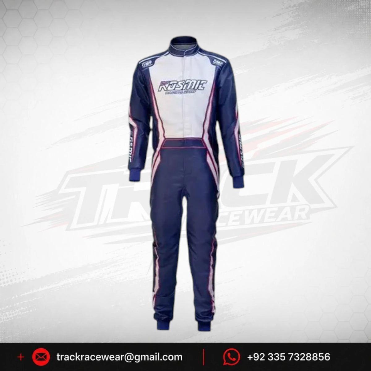 Kosmic Kart Racing Suit – Navy & White OMP Driver Suit