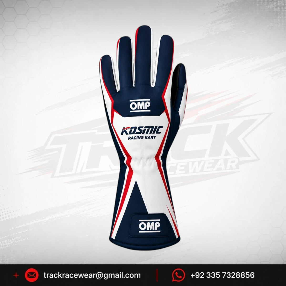 Kosmic Racing Kart Gloves – Navy White & Red OMP Motorsport Driving Gloves
