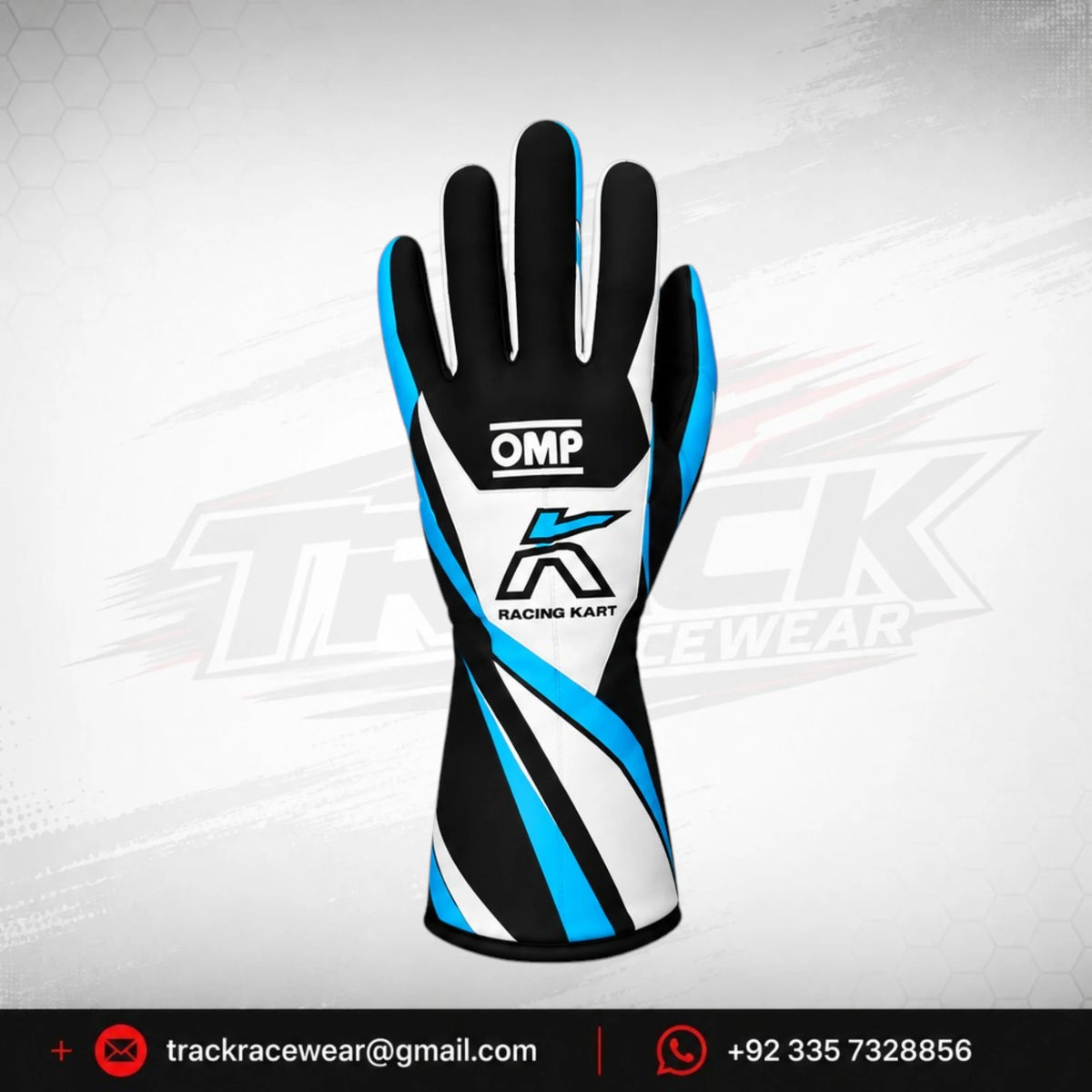 Kosmic OMP Kart Racing Gloves – Black White & Blue Performance Driver Gloves
