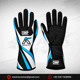 Kosmic OMP Kart Racing Gloves – Black White & Blue Performance Driver Gloves