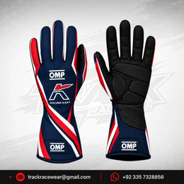 Kosmic OMP Kart Racing Gloves – Navy Blue, Red & White Motorsport Gloves