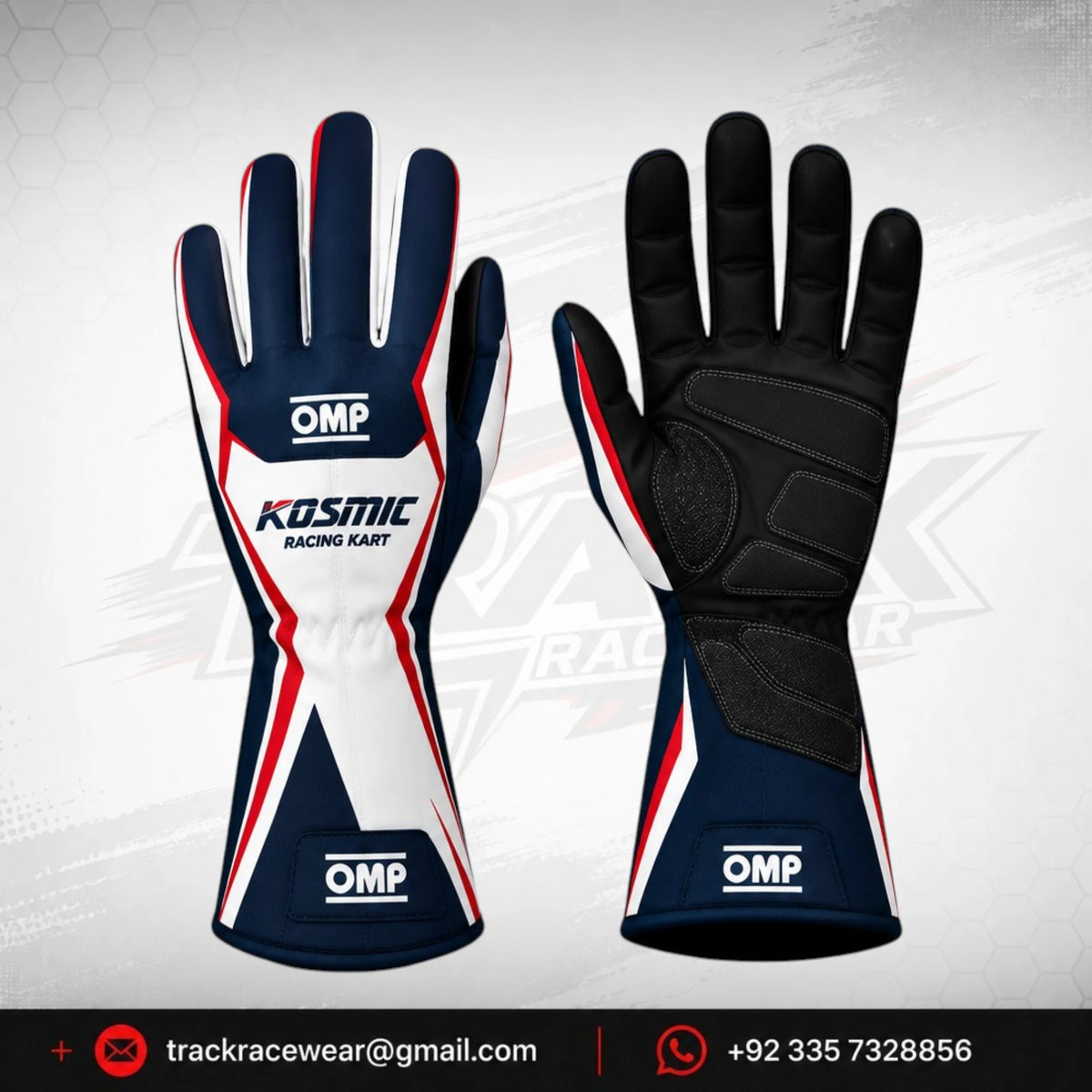 Kosmic Racing Kart Gloves – Navy White & Red OMP Motorsport Driving Gloves