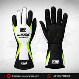 Kosmic Kart Racing Glove – White, Black & Neon Yellow Motorsport Driving Glove
