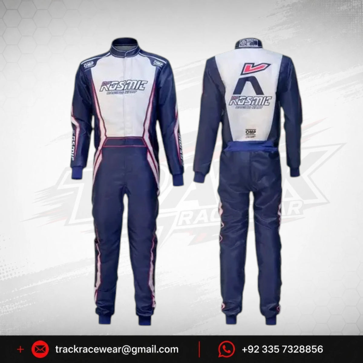Kosmic Kart Racing Suit – Navy & White OMP Driver Suit