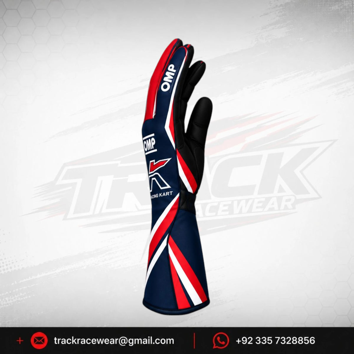 Kosmic OMP Kart Racing Gloves – Navy Blue, Red & White Motorsport Gloves